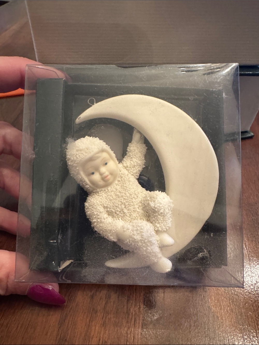 Snowbabies Ivory Baby on Crescent Moon Ornament